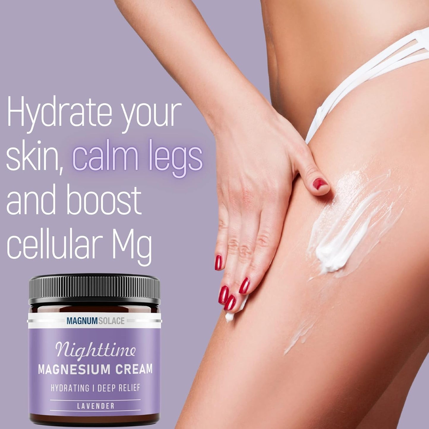 Nighttime Magnesium Cream by Magnum Solace, 5 oz Lotion - Lavender