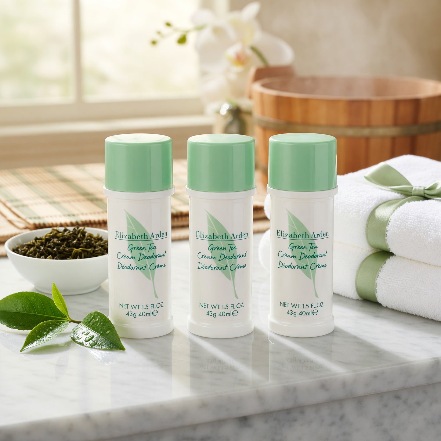 Green Tea by Elizabeth Arden, 3x1.5oz (4.5oz total) Cream Deodorant women