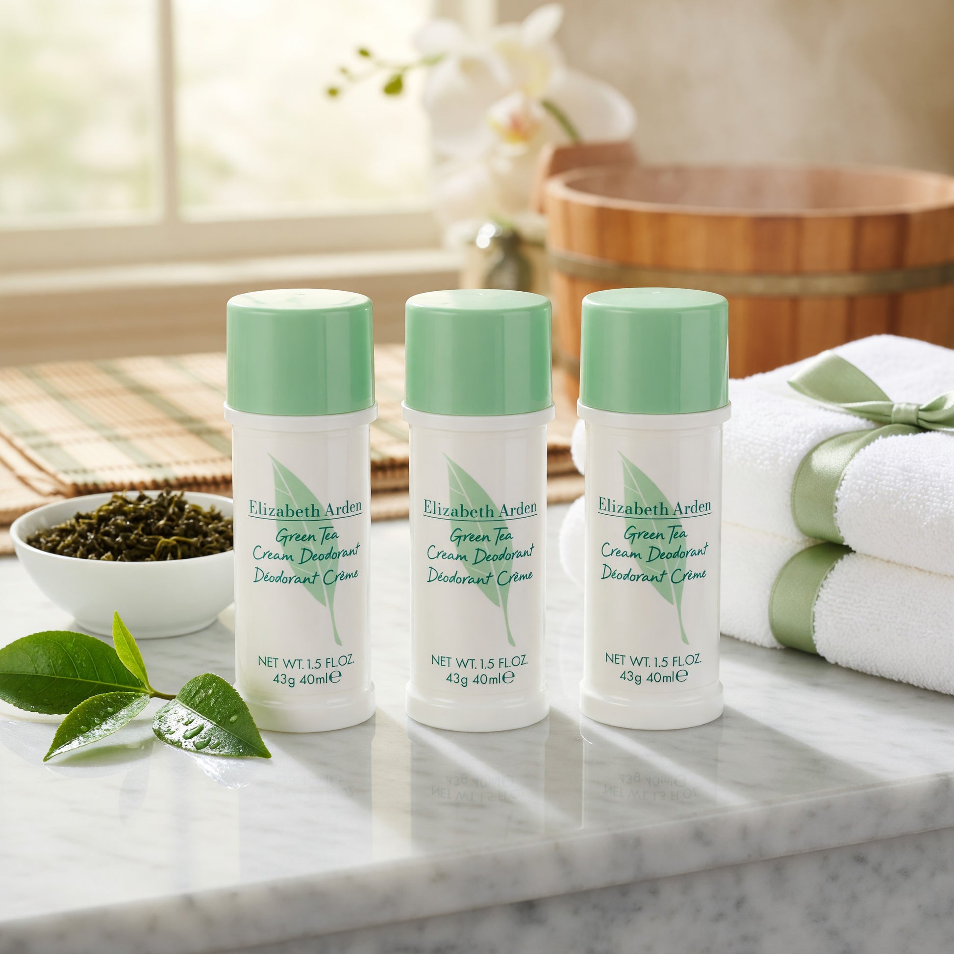Green Tea by Elizabeth Arden, 3x1.5oz (4.5oz total) Cream Deodorant women