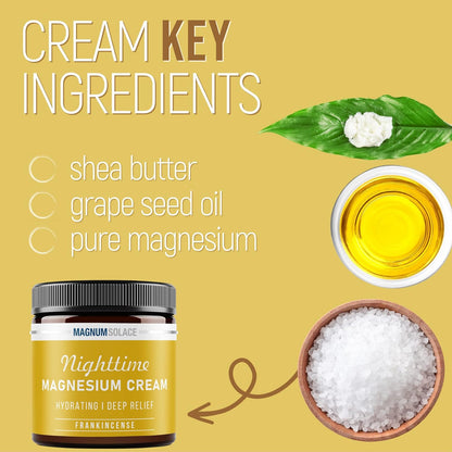 Nighttime Magnesium Cream by Magnum Solace, 5 oz Lotion - Frankincense