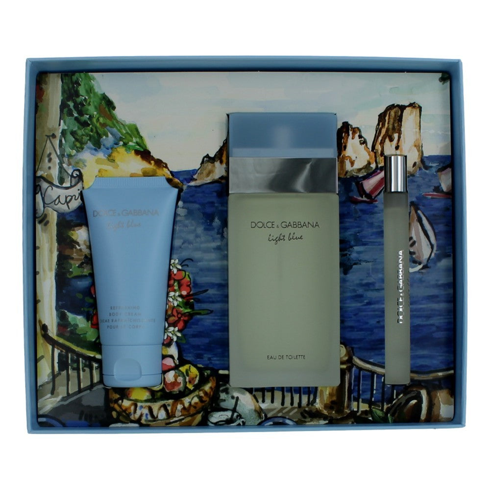 Light Blue by Dolce & Gabbana, 3 Piece Gift Set with Travel Spray for