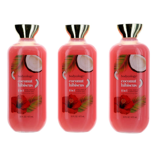 Coconut Hibiscus by Bodycology, 3 Pack 16oz 2 in 1 Body Wash & Bubble Bath women