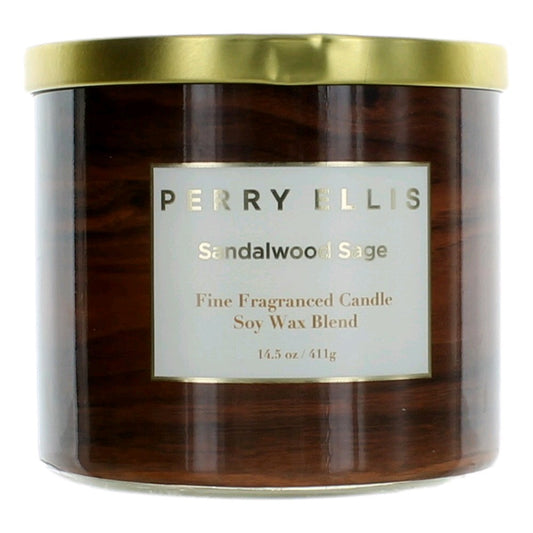Perry Ellis 14.5 oz Soy Wax Blend 3 Wick Candle - Sandalwood Sage .