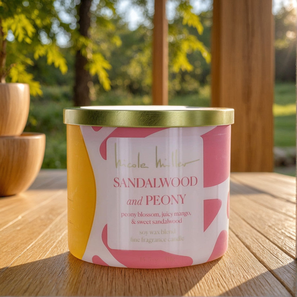 Nicole Miller 14.5oz Soy Wax Blend 3 Wick Candle - Sandalwood and Peony