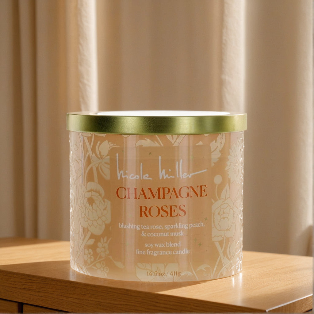 Nicole Miller 14.5 oz Soy Wax Blend 3 Wick Candle - Champagne Roses