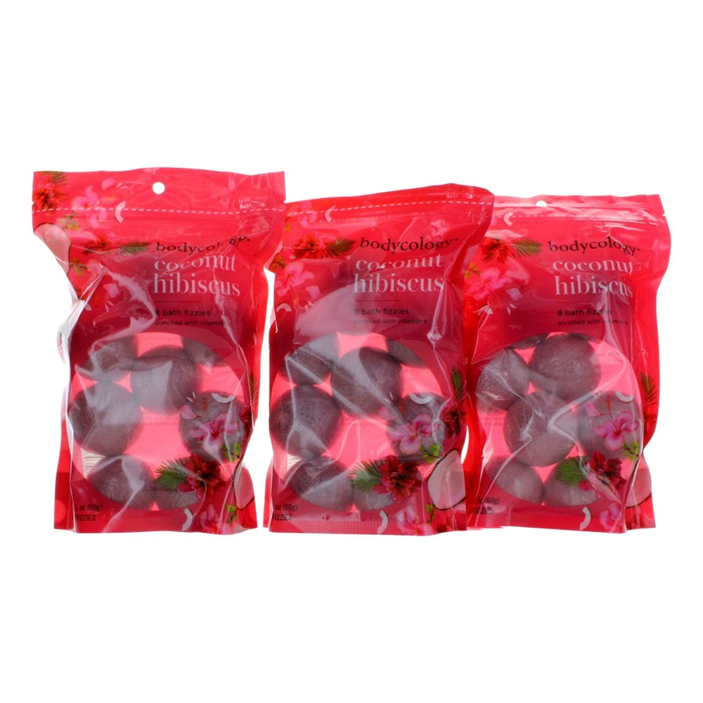 Coconut Hibiscus by Bodycology, 3 Pack of 8 Bath Fizzies Total of 24