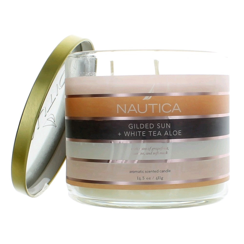 Nautica 14.5oz Soy Wax Blend 3 Wick Candle - Gilded Sun & White Tea Aloe