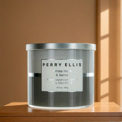 Perry Ellis 14.5 oz Soy Wax Blend 3 Wick Candle - White Musk & Santal