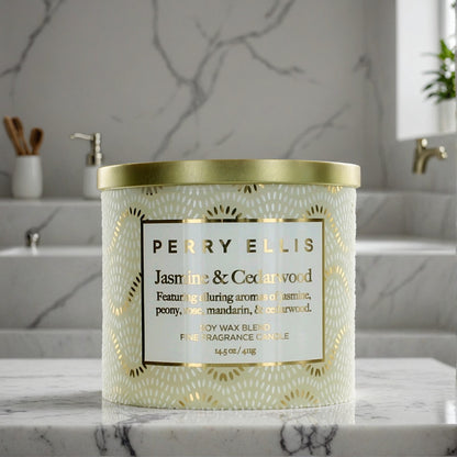 Perry Ellis 14.5 oz Soy Wax Blend 3 Wick Candle - Jasmine & Cedarwood