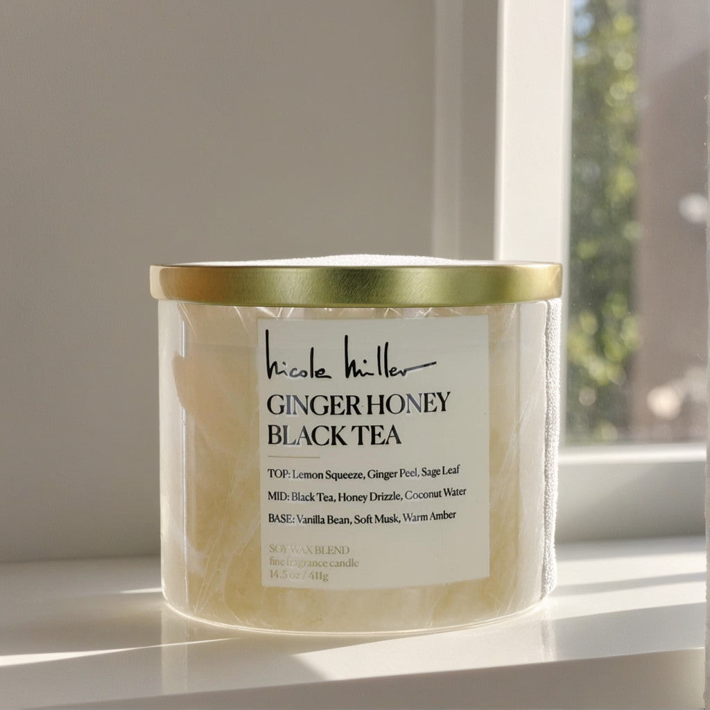 Nicole Miller 14.5oz Soy Wax Blend 3 Wick Candle - Ginger Honey Black Tea