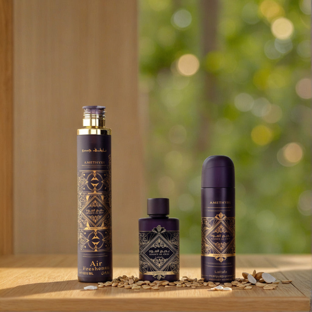 Bad'e Al Oud Amethyst by Lattafa, 3 Piece Gift Set for Unisex