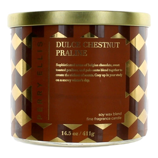 Perry Ellis 14.5oz Soy Wax Blend 3 Wick Candle - Dulce Chestnut Praline