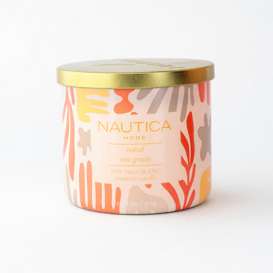 Nautica 14.5 oz Soy Wax Blend 3 Wick Candle - Coral Sea Grass