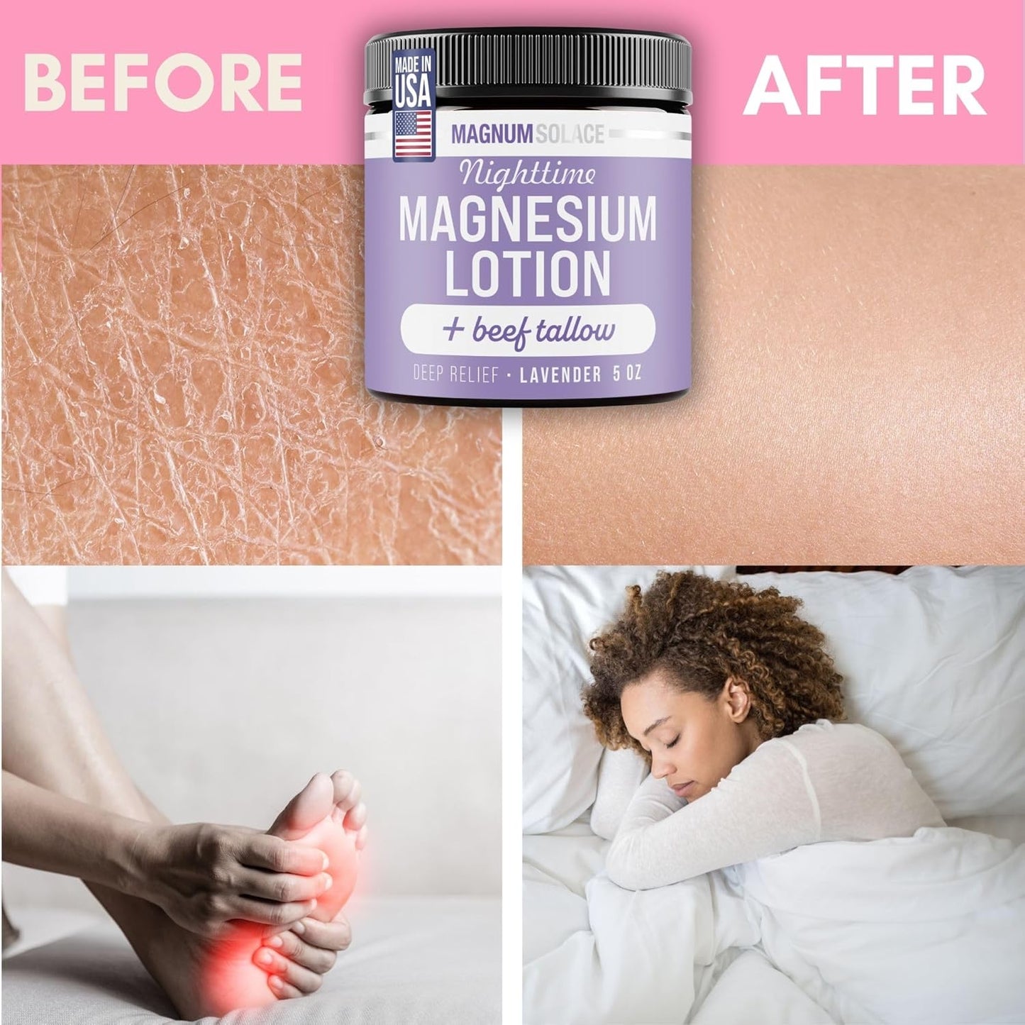 Nighttime Magnesium Lotion with Beef Tallow, 5oz Lotion - Lavender