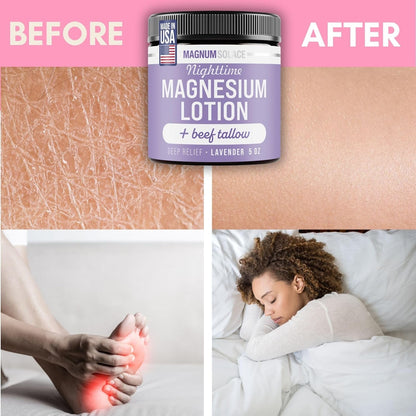 Nighttime Magnesium Lotion with Beef Tallow, 5oz Lotion - Lavender