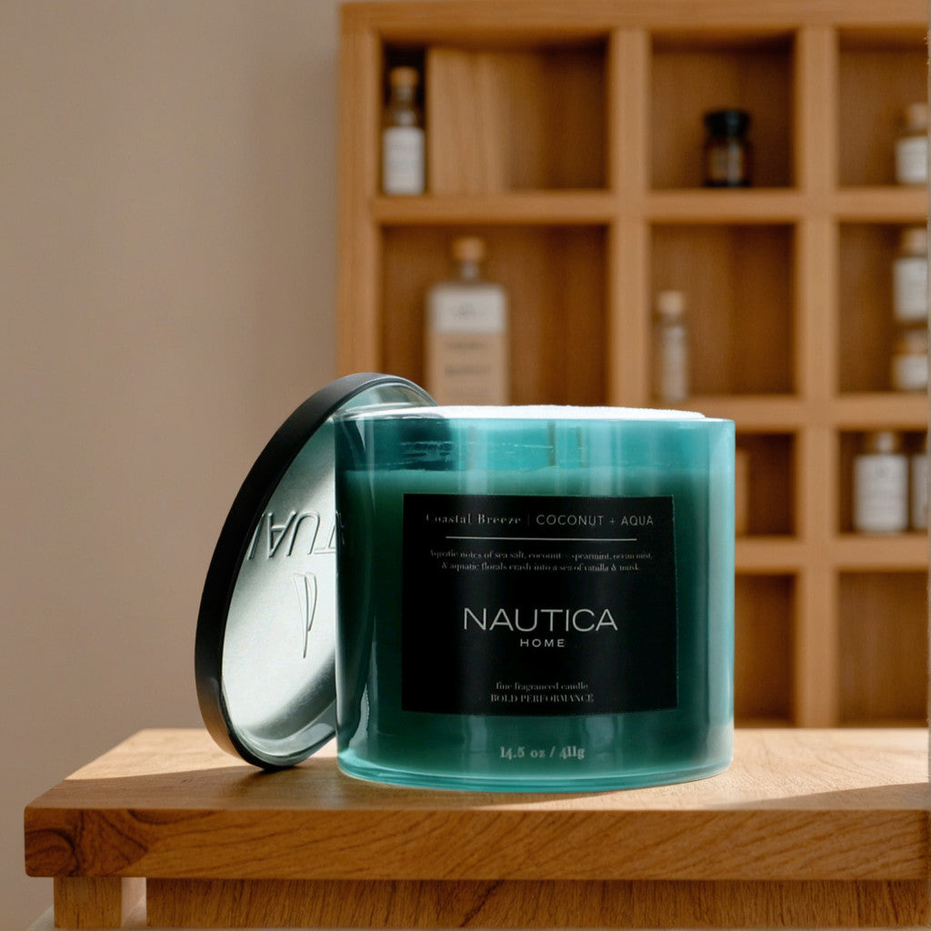 Nautica 14.5oz Soy Wax Blend 3 Wick Candle - Coastal Breeze Coconut & Aqua