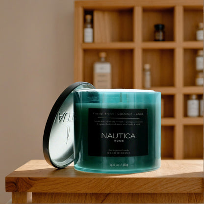 Nautica 14.5oz Soy Wax Blend 3 Wick Candle - Coastal Breeze Coconut & Aqua