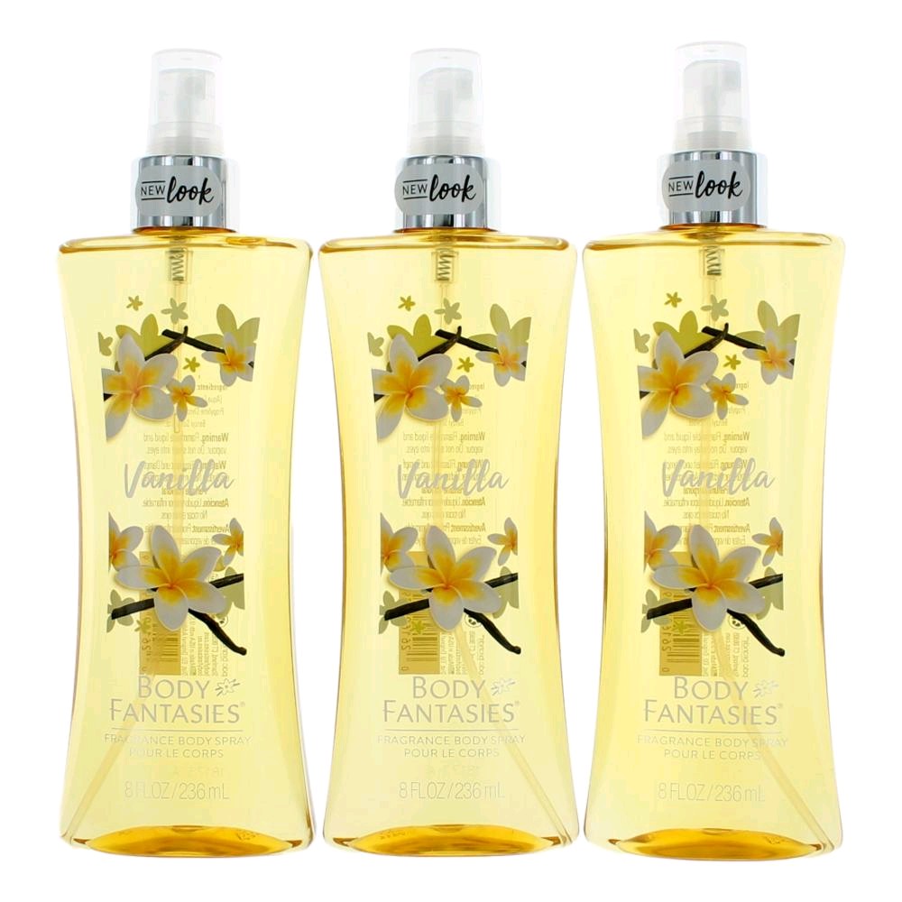 Vanilla by Body Fantasies, 3 Pack 8 oz Fragrance Body Spray for Women