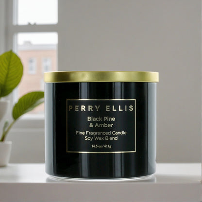 Perry Ellis 14.5 oz Soy Wax Blend 3 Wick Candle - Black Pine & Amber