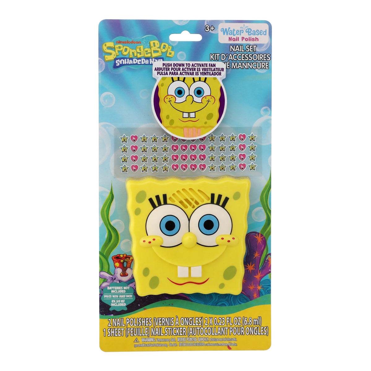 Spongebob Squarepants Nail Set with Nail Dryer, 14 Piece Set for Kids