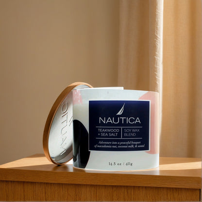 Nautica 14.5 oz Soy Wax Blend 3 Wick Candle - Teakwood & Sea Salt