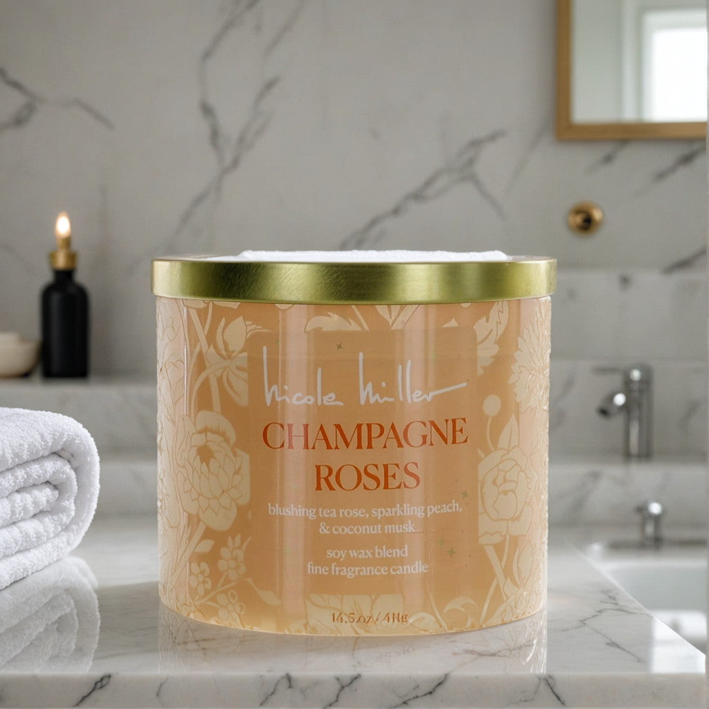 Nicole Miller 14.5 oz Soy Wax Blend 3 Wick Candle - Champagne Roses