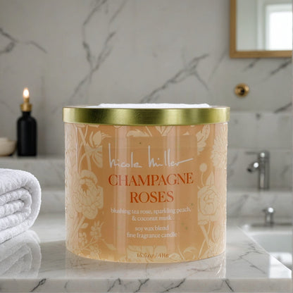 Nicole Miller 14.5 oz Soy Wax Blend 3 Wick Candle - Champagne Roses