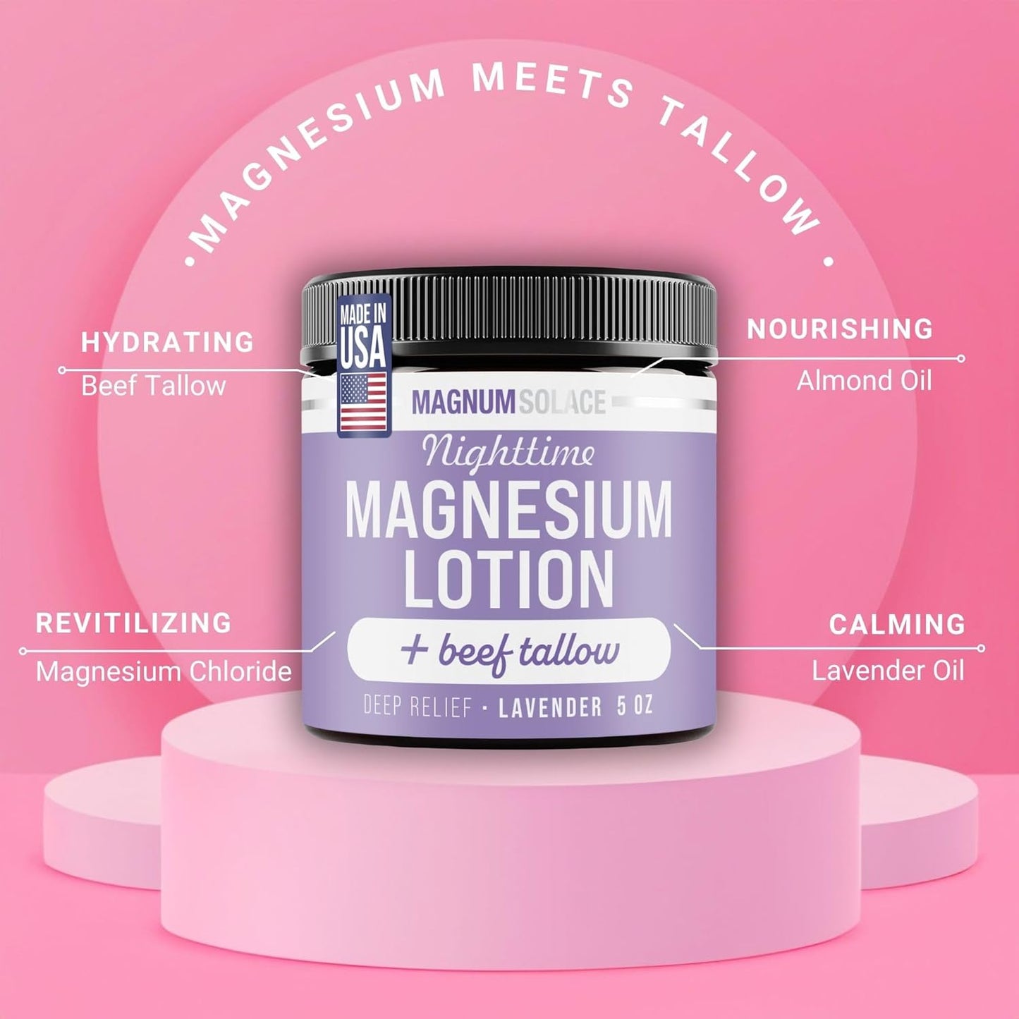 Nighttime Magnesium Lotion with Beef Tallow, 5oz Lotion - Lavender