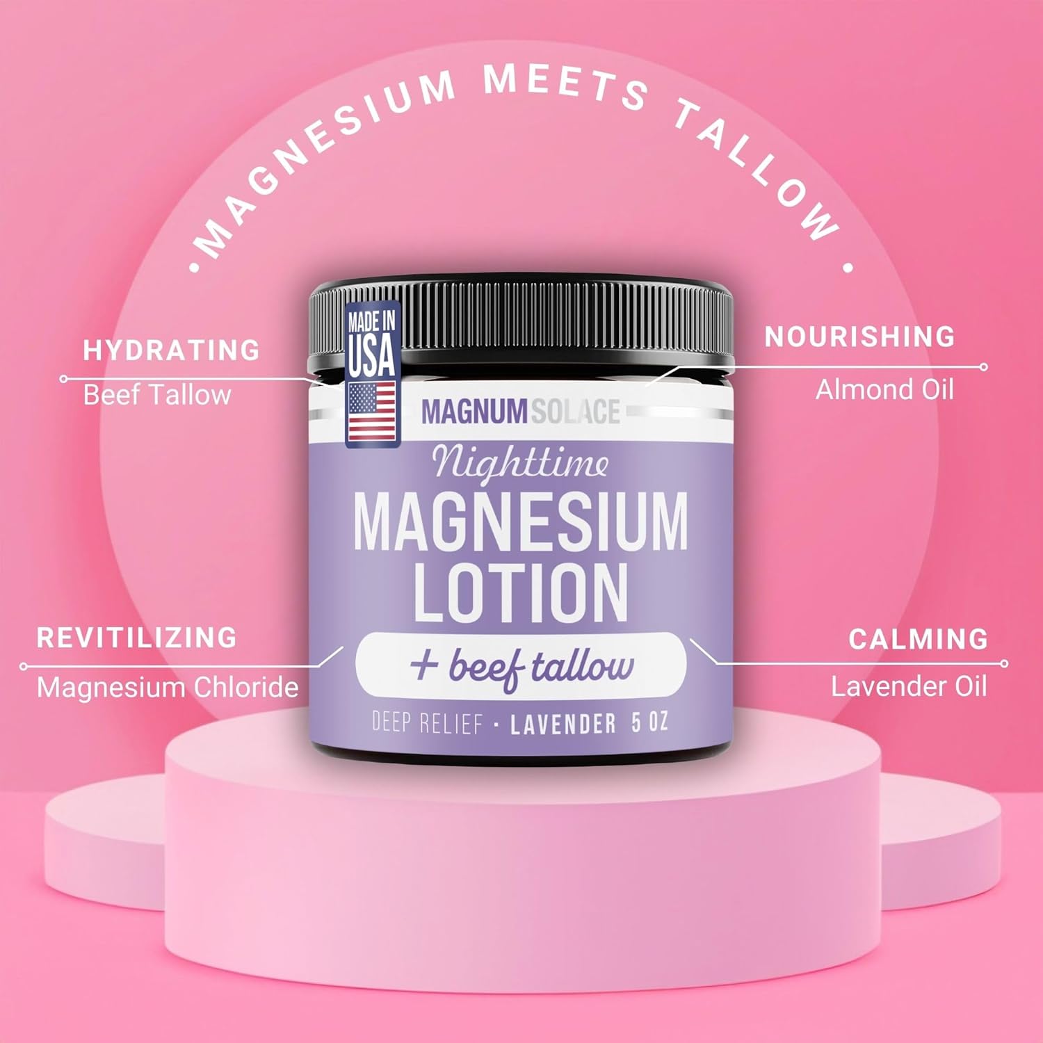 Nighttime Magnesium Lotion with Beef Tallow, 5oz Lotion - Lavender