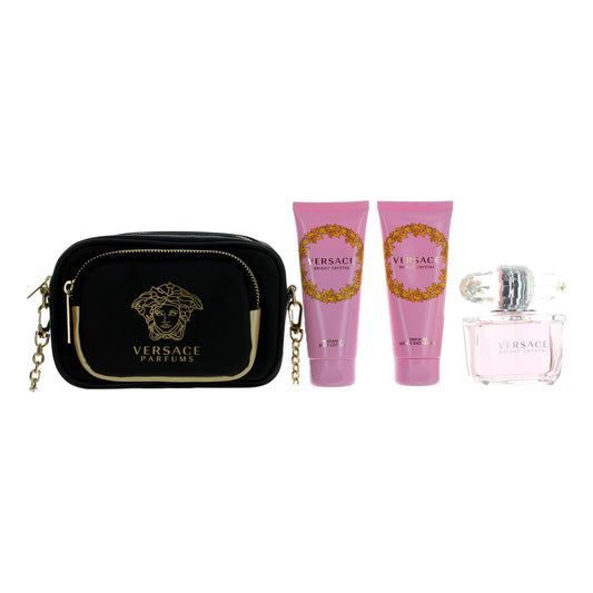 Versace Bright Crystal by Versace, 4 Piece Gift Set women with Purse